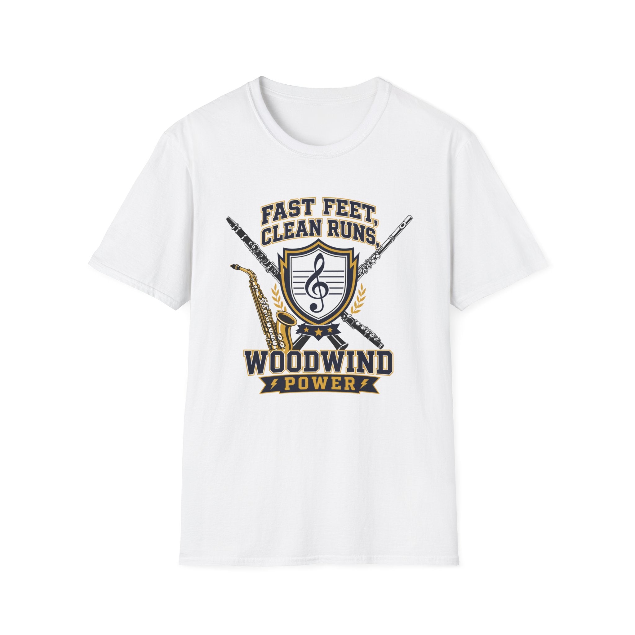 Woodwind Instrument T-Shirt — "Fast Feet, Clean Runs" Band Music Tee