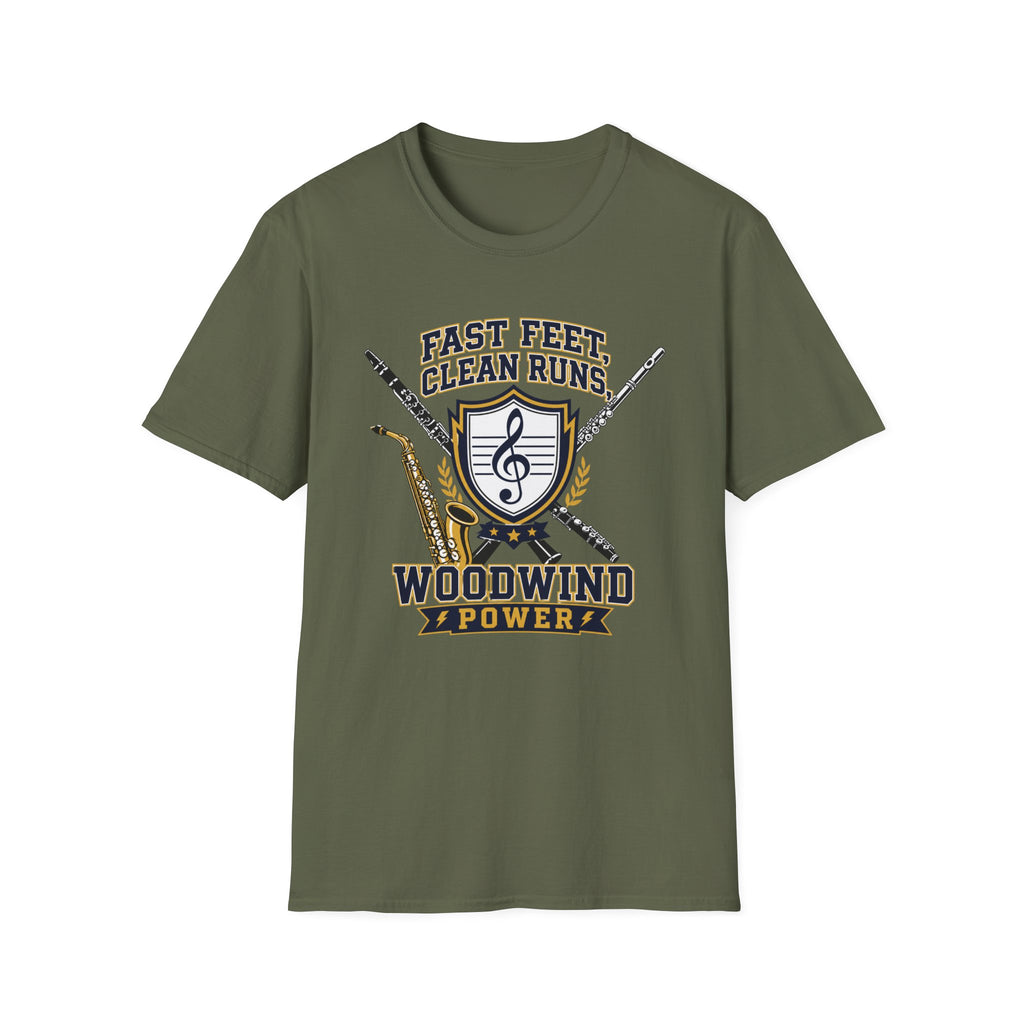 Woodwind Instrument T-Shirt — "Fast Feet, Clean Runs" Band Music Tee