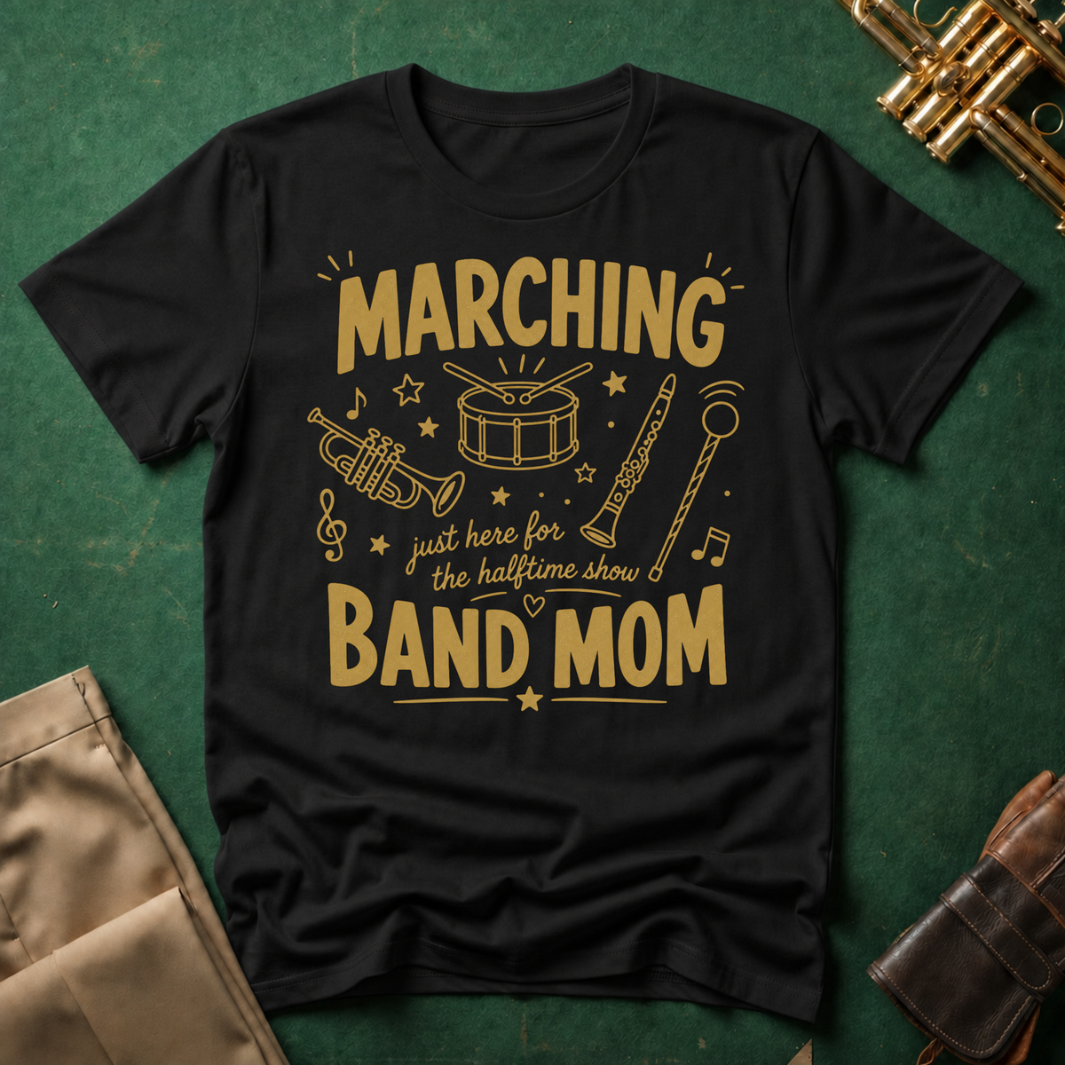 Marching Band Mom Gold Line Drawings T-shirt