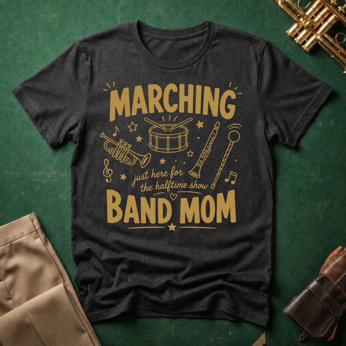 Marching Band Mom Gold Line Drawings T-shirt
