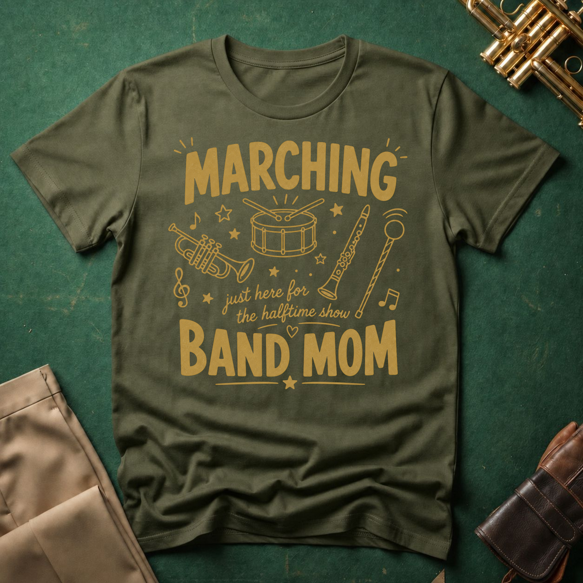 Marching Band Mom Gold Line Drawings T-shirt