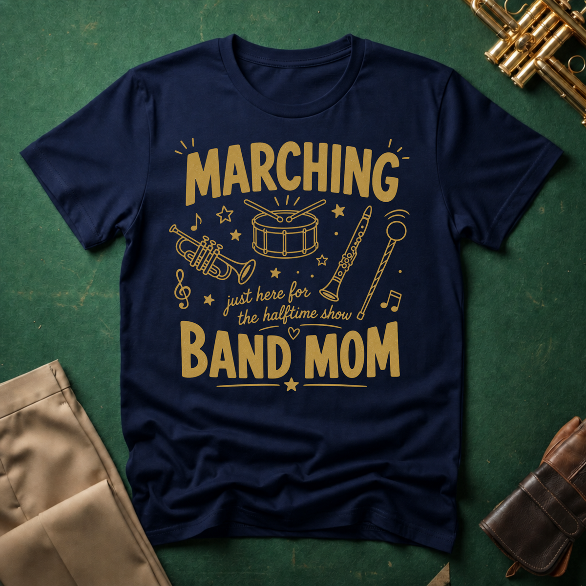 Marching Band Mom Gold Line Drawings T-shirt