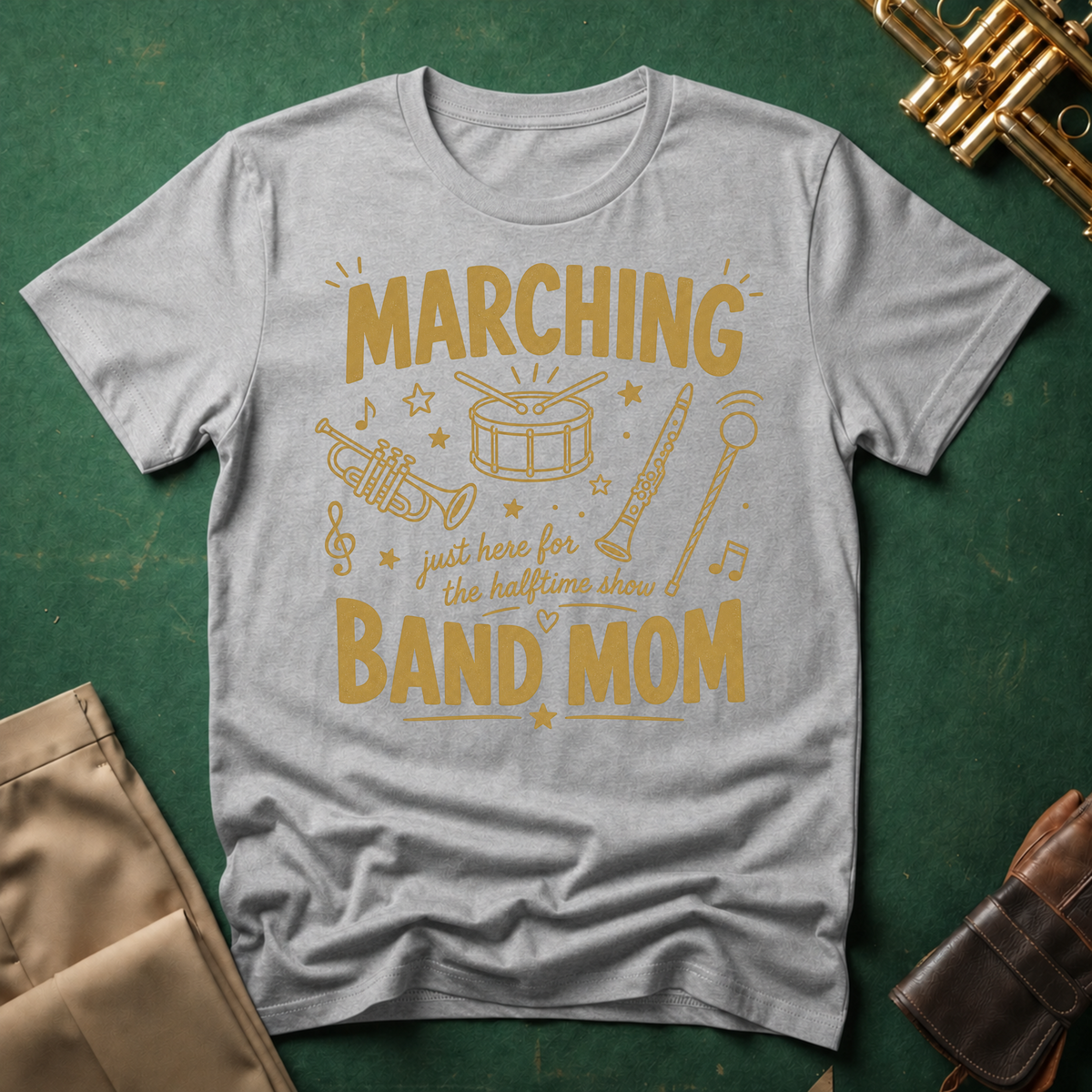 Marching Band Mom Gold Line Drawings T-shirt