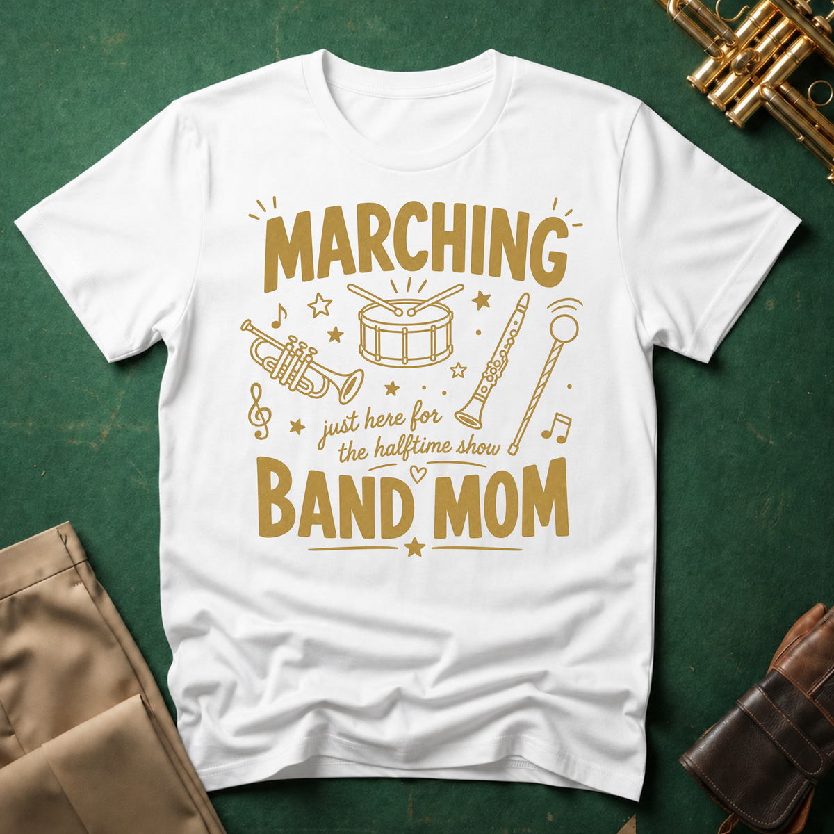 Marching Band Mom Gold Line Drawings T-shirt