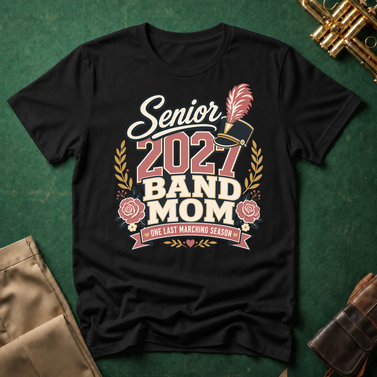 Senior 2027 Band Mom Pink Text T-shirt