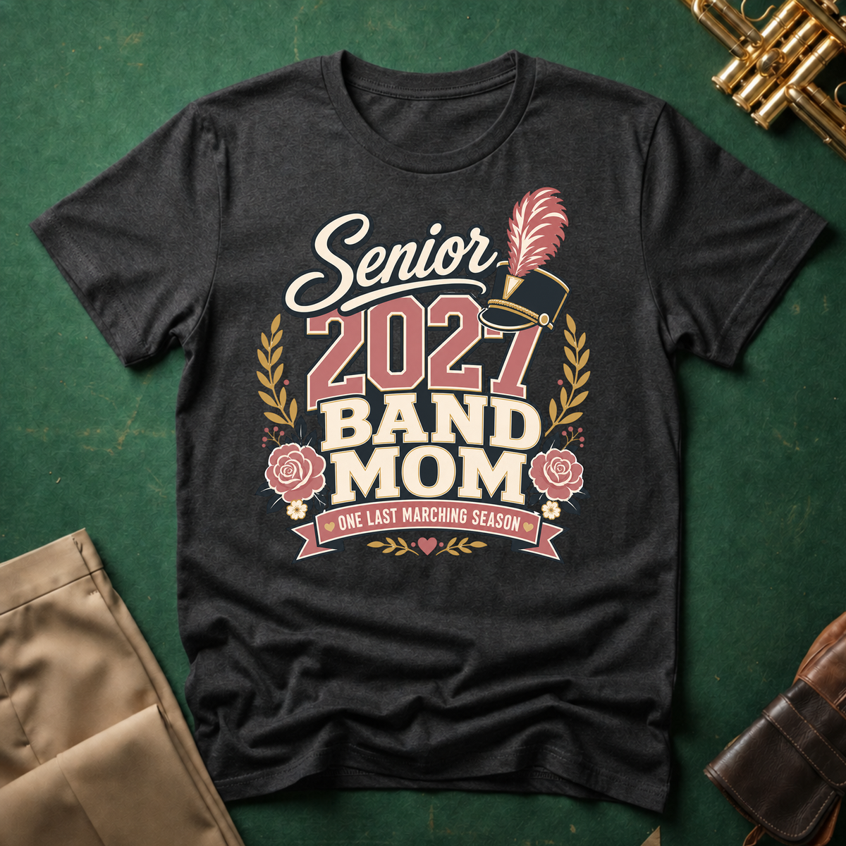 Senior 2027 Band Mom Pink Text T-shirt