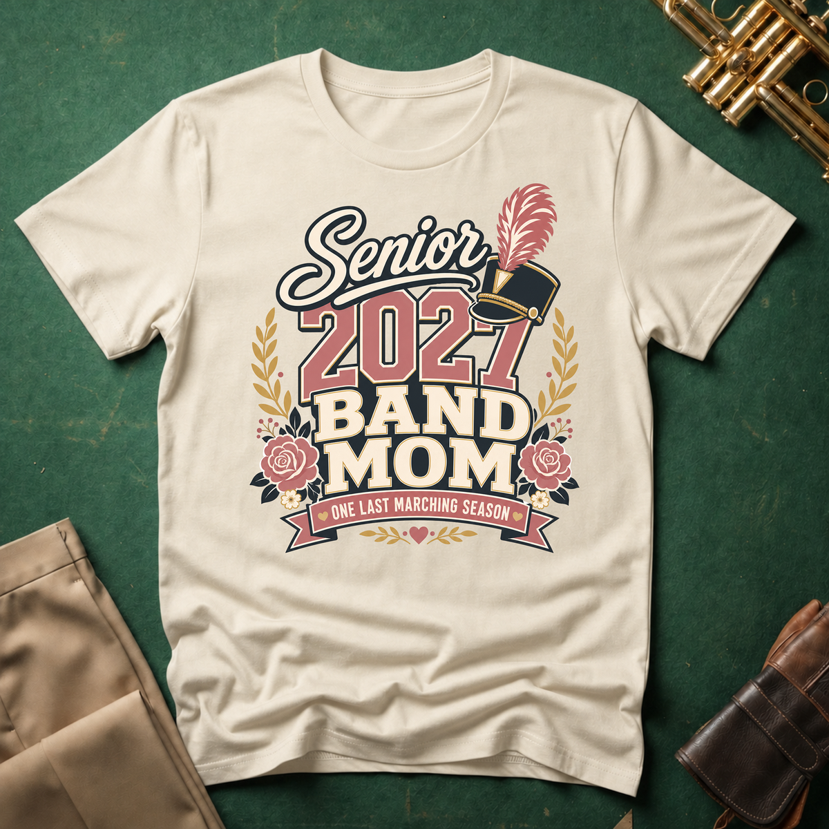 Senior 2027 Band Mom Pink Text T-shirt
