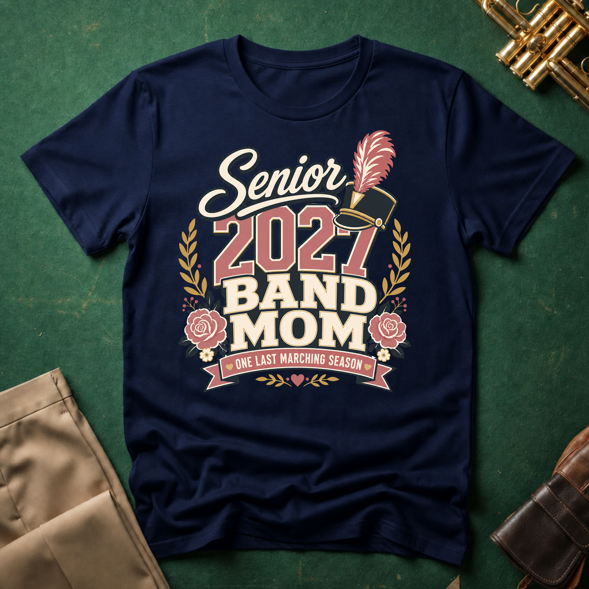 Senior 2027 Band Mom Pink Text T-shirt
