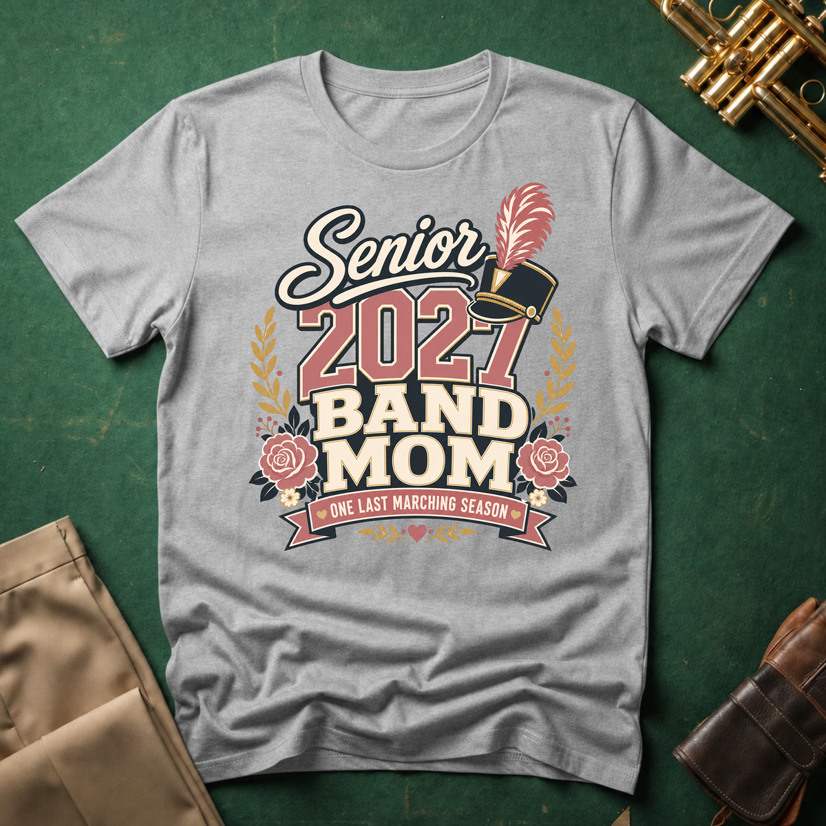 Senior 2027 Band Mom Pink Text T-shirt