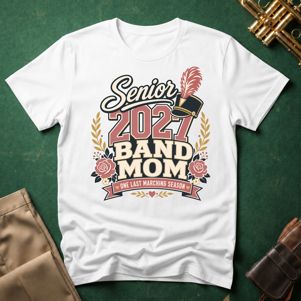 Senior 2027 Band Mom Pink Text T-shirt