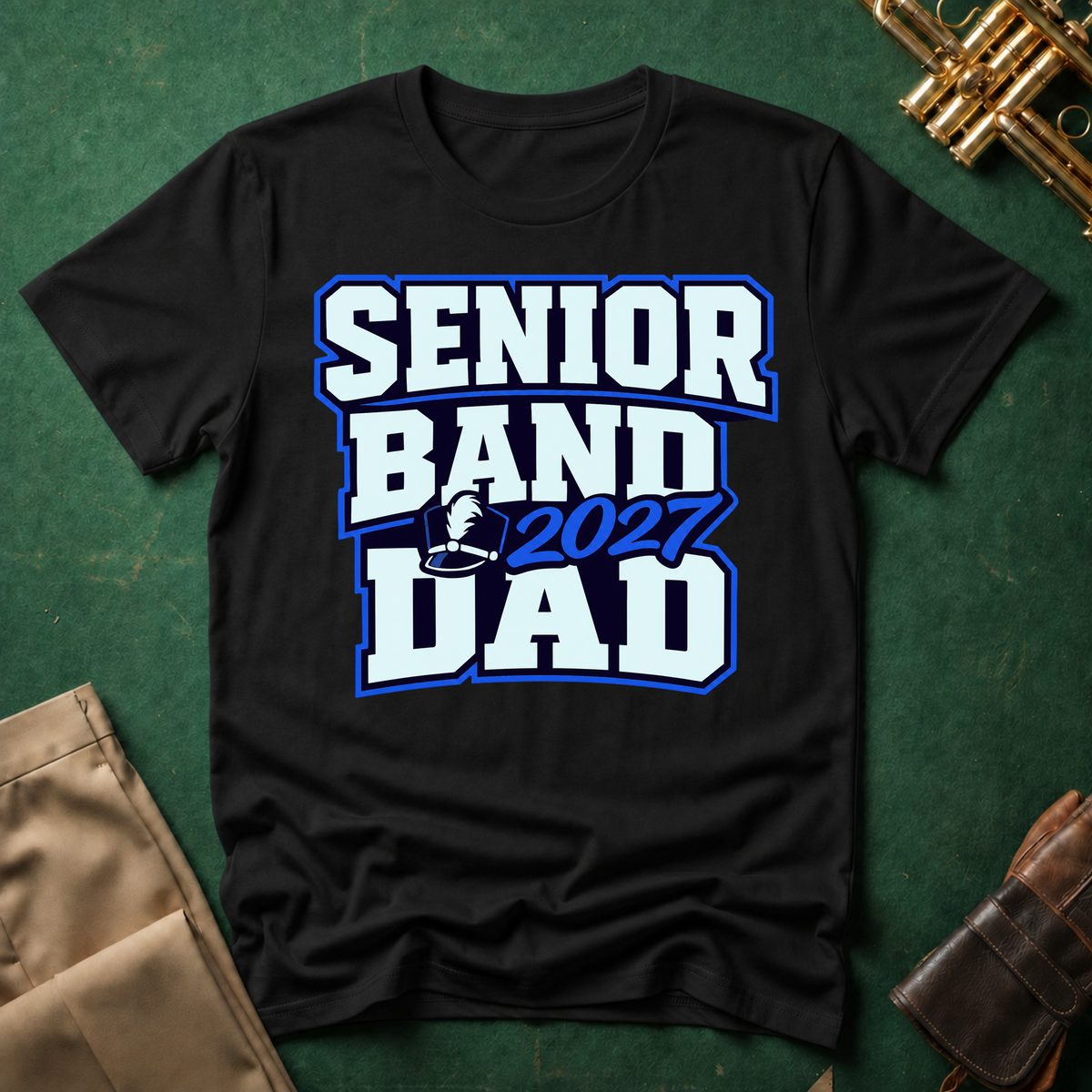 Senior Band 2027 Dad Blue Text T-shirt