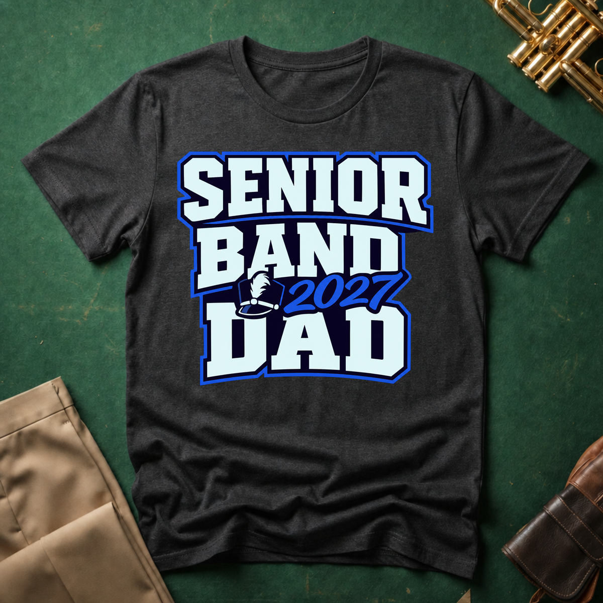 Senior Band 2027 Dad Blue Text T-shirt