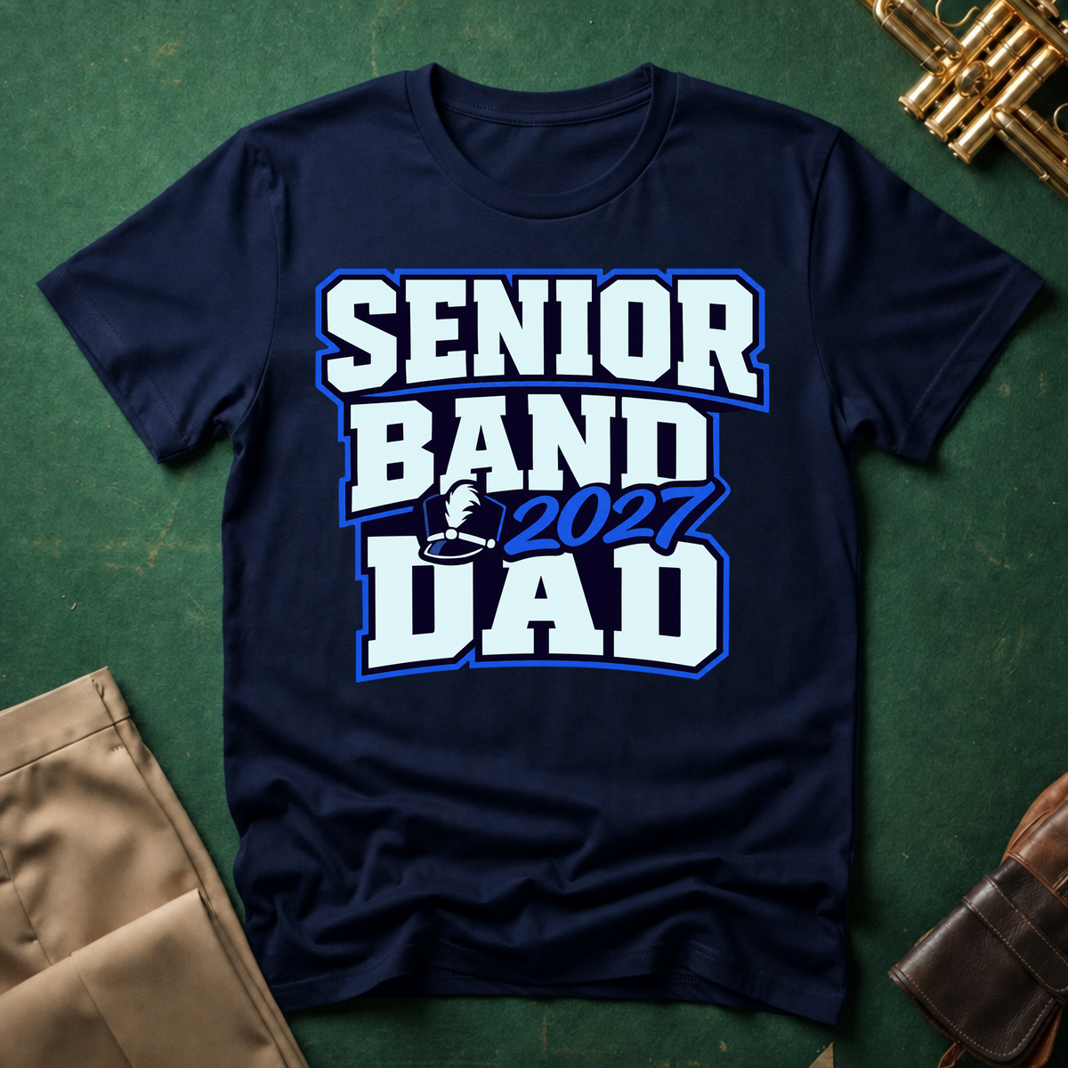 Senior Band 2027 Dad Blue Text T-shirt