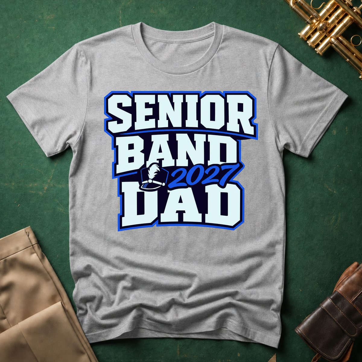 Senior Band 2027 Dad Blue Text T-shirt