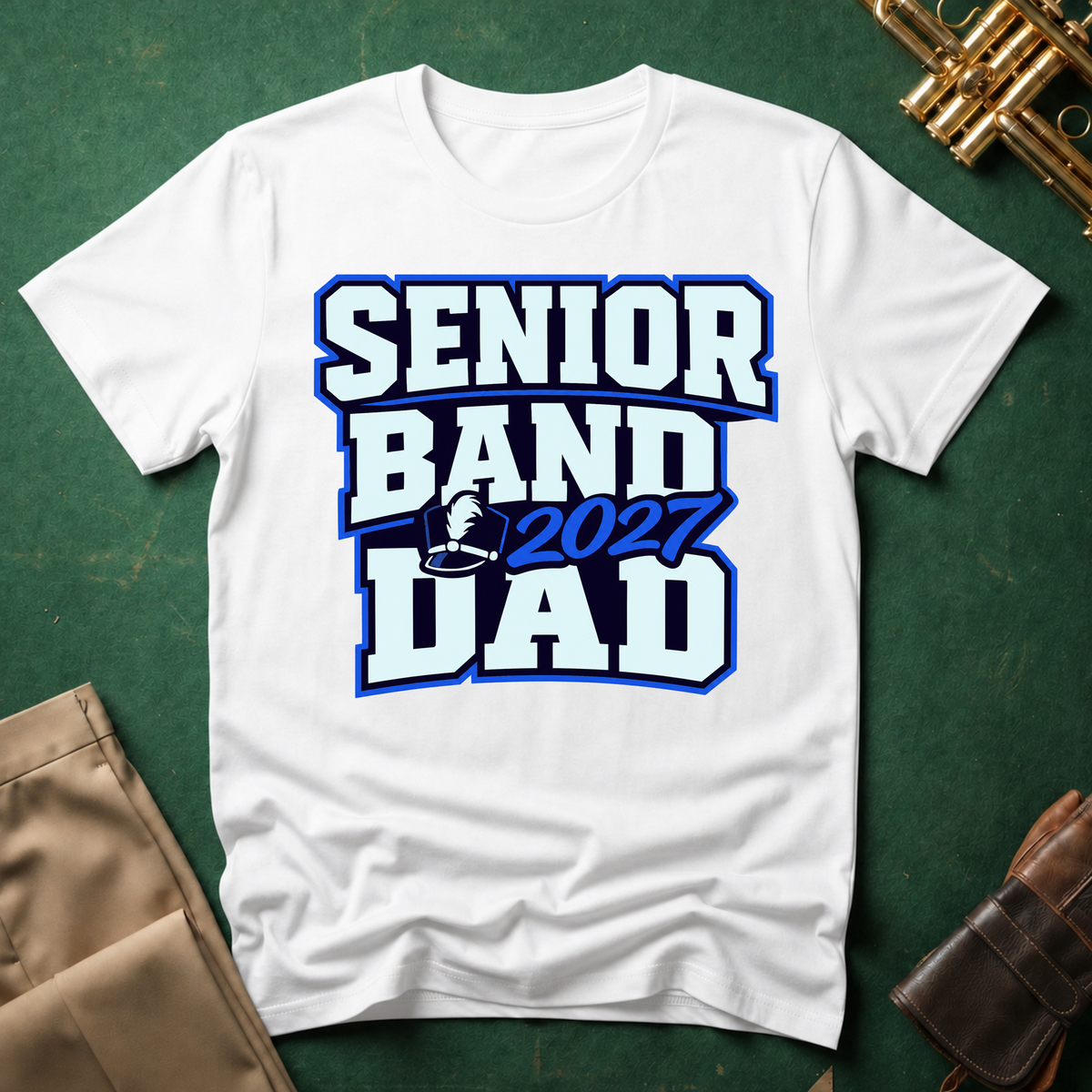 Senior Band 2027 Dad Blue Text T-shirt
