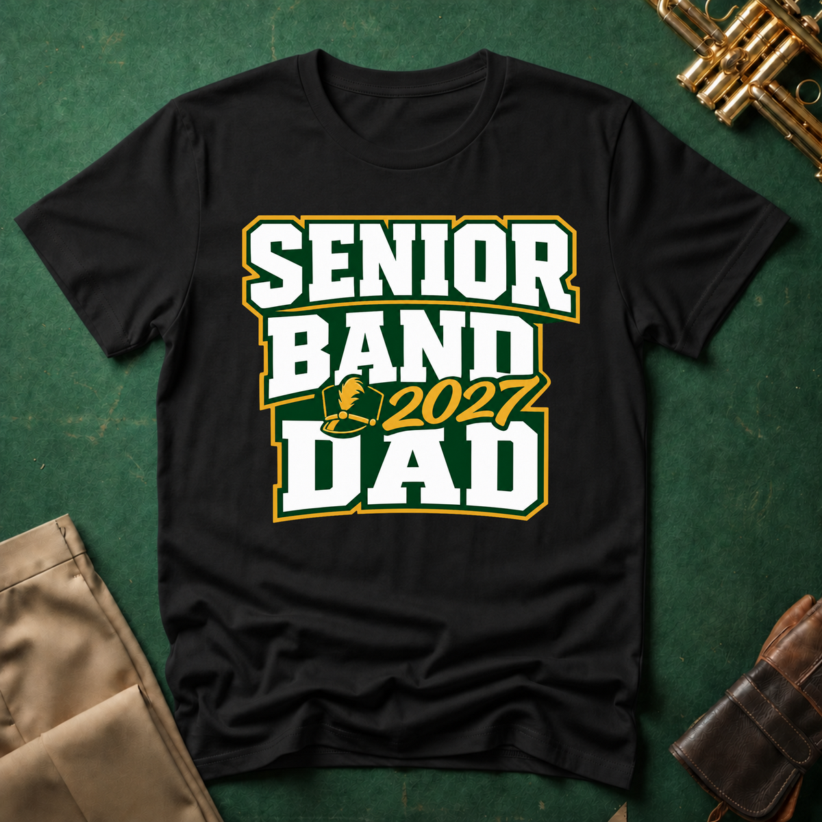 Senior Band 2027 Dad Green/Yellow Text T-shirt