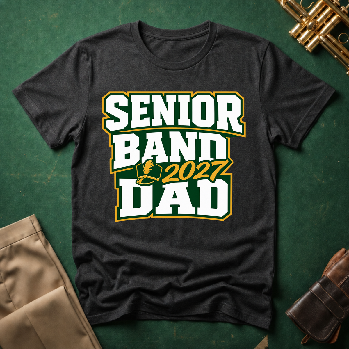 Senior Band 2027 Dad Green/Yellow Text T-shirt