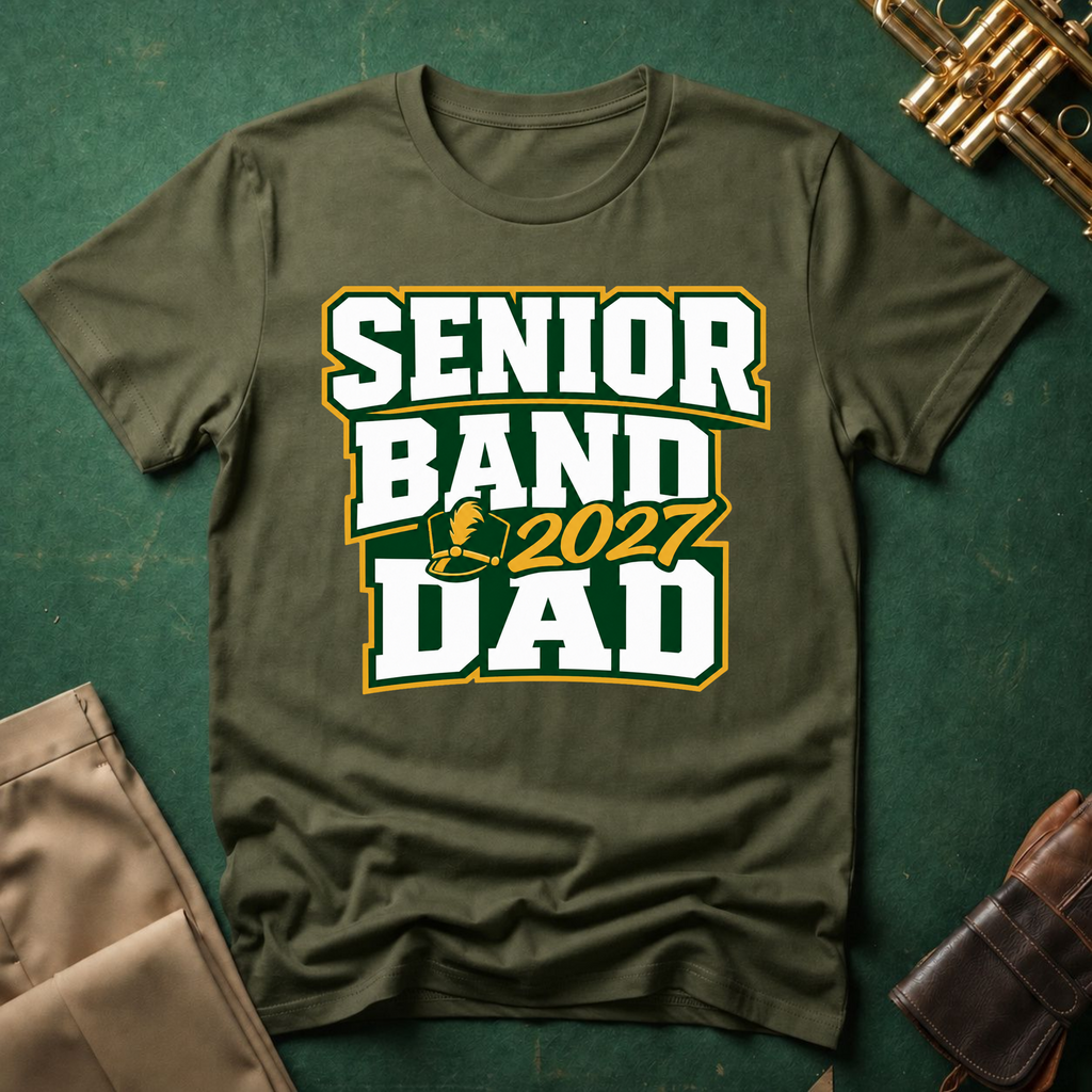 Senior Band 2027 Dad Green/Yellow Text T-shirt