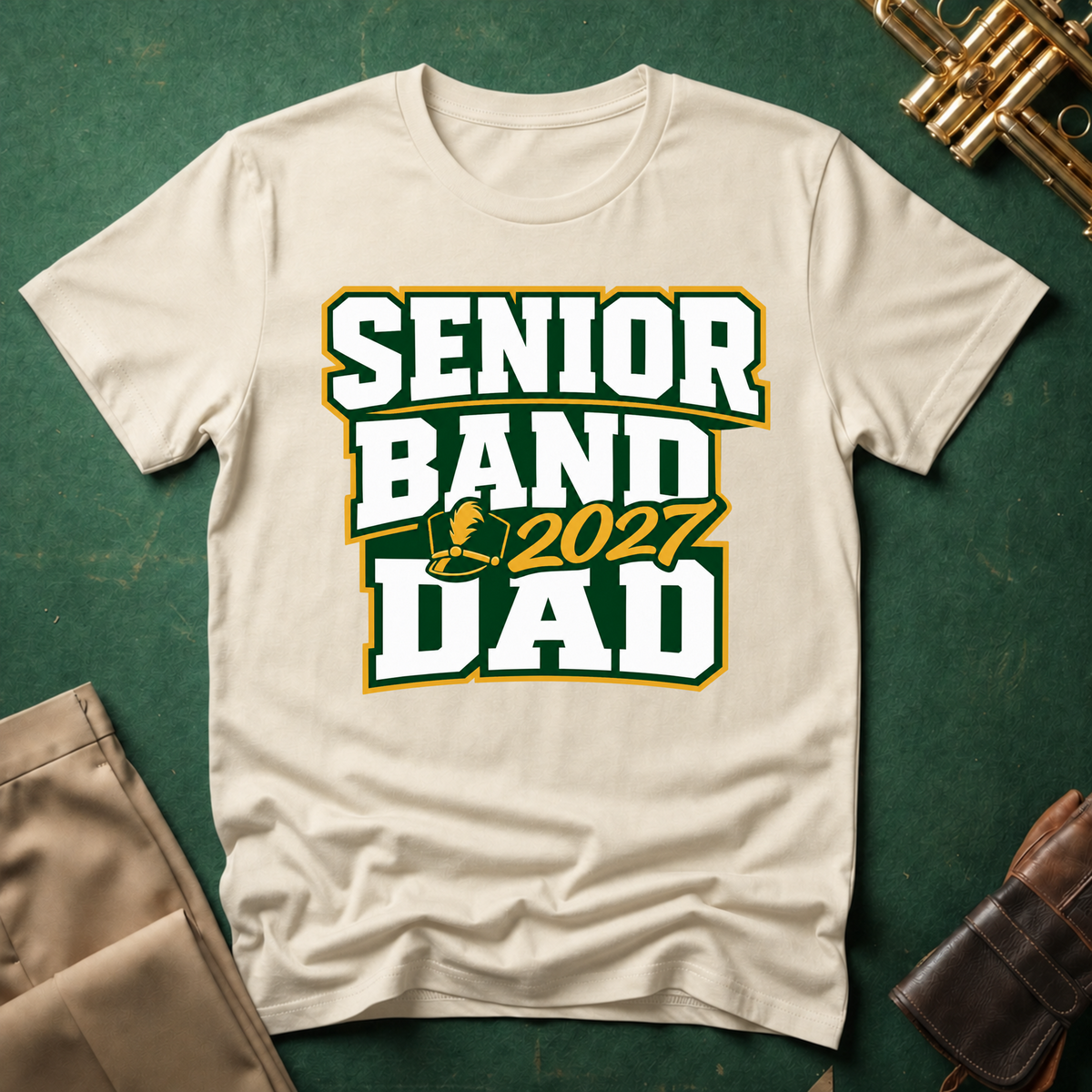 Senior Band 2027 Dad Green/Yellow Text T-shirt