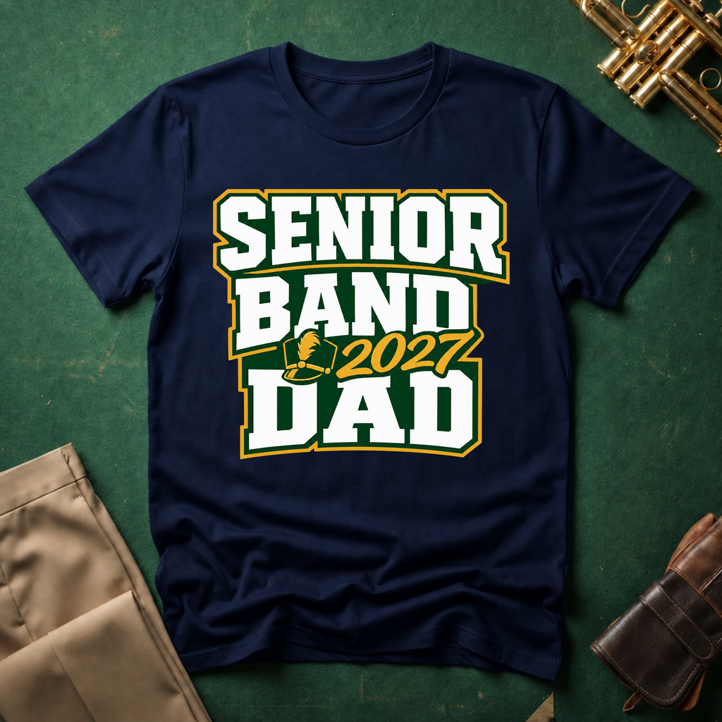 Senior Band 2027 Dad Green/Yellow Text T-shirt