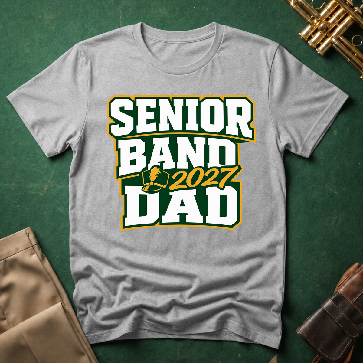 Senior Band 2027 Dad Green/Yellow Text T-shirt