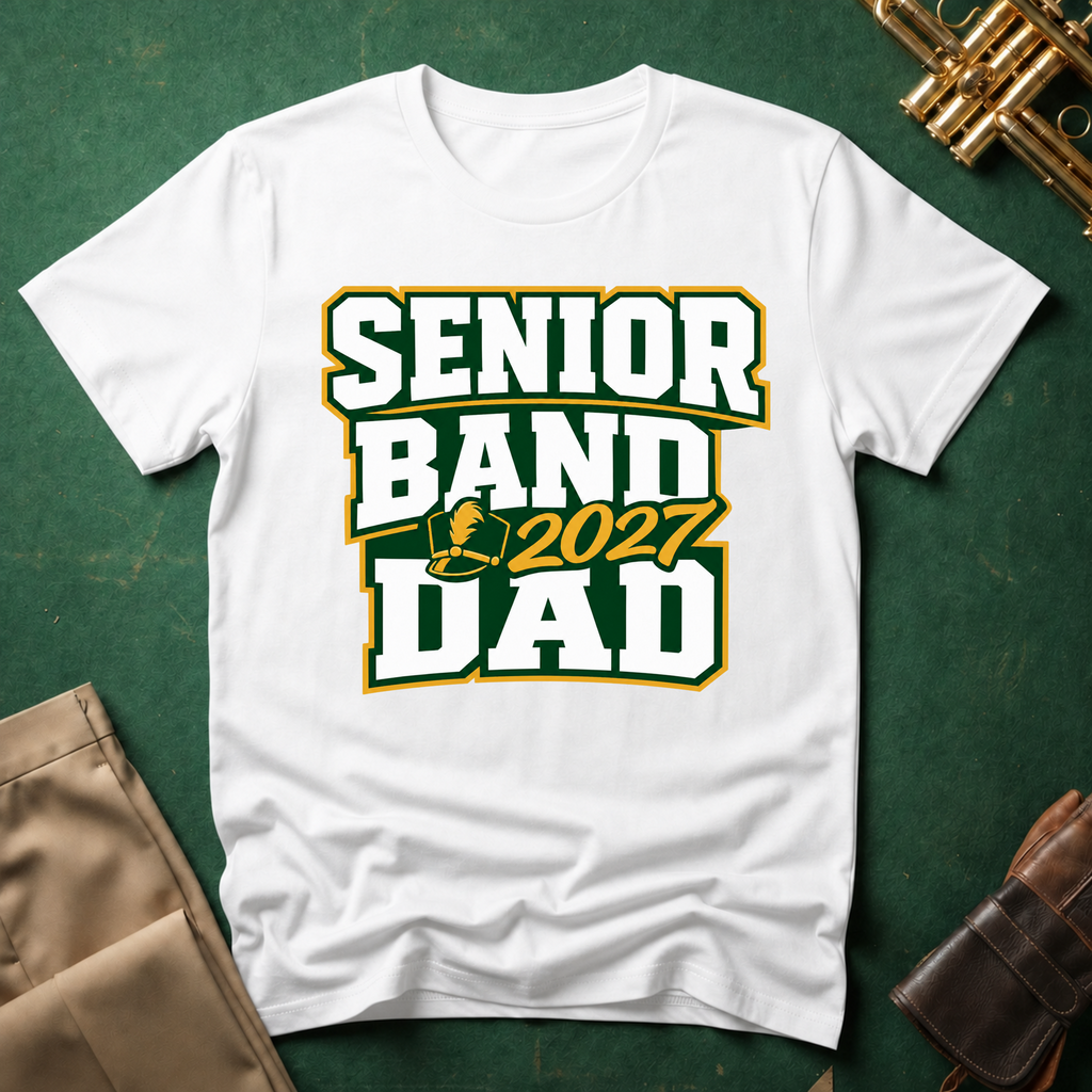 Senior Band 2027 Dad Green/Yellow Text T-shirt
