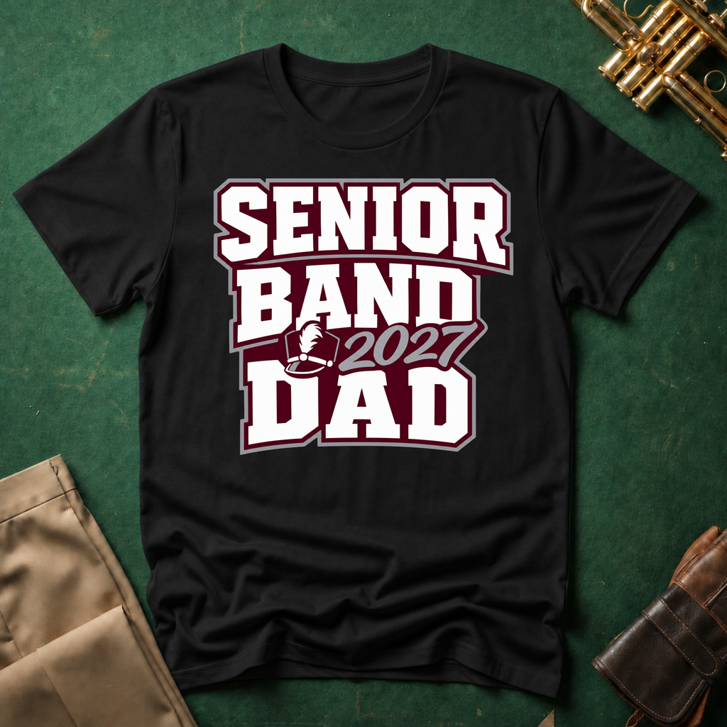 Senior Band 2027 Dad Maroon Text T-shirt