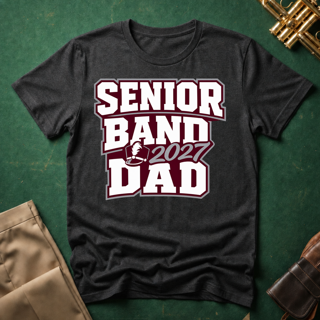 Senior Band 2027 Dad Maroon Text T-shirt