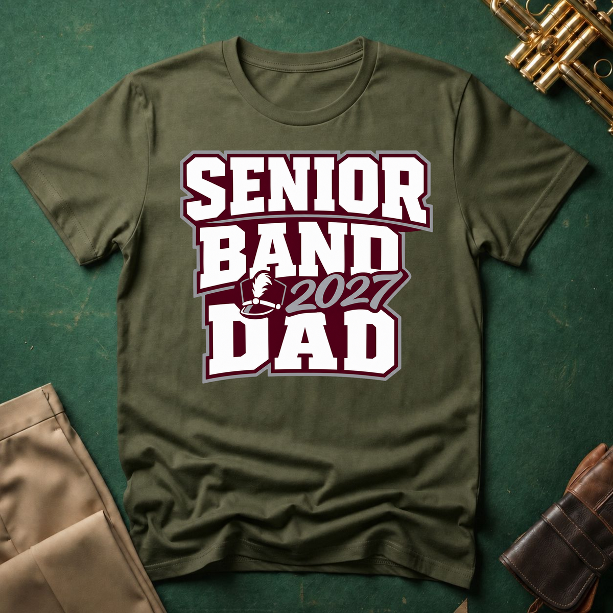 Senior Band 2027 Dad Maroon Text T-shirt