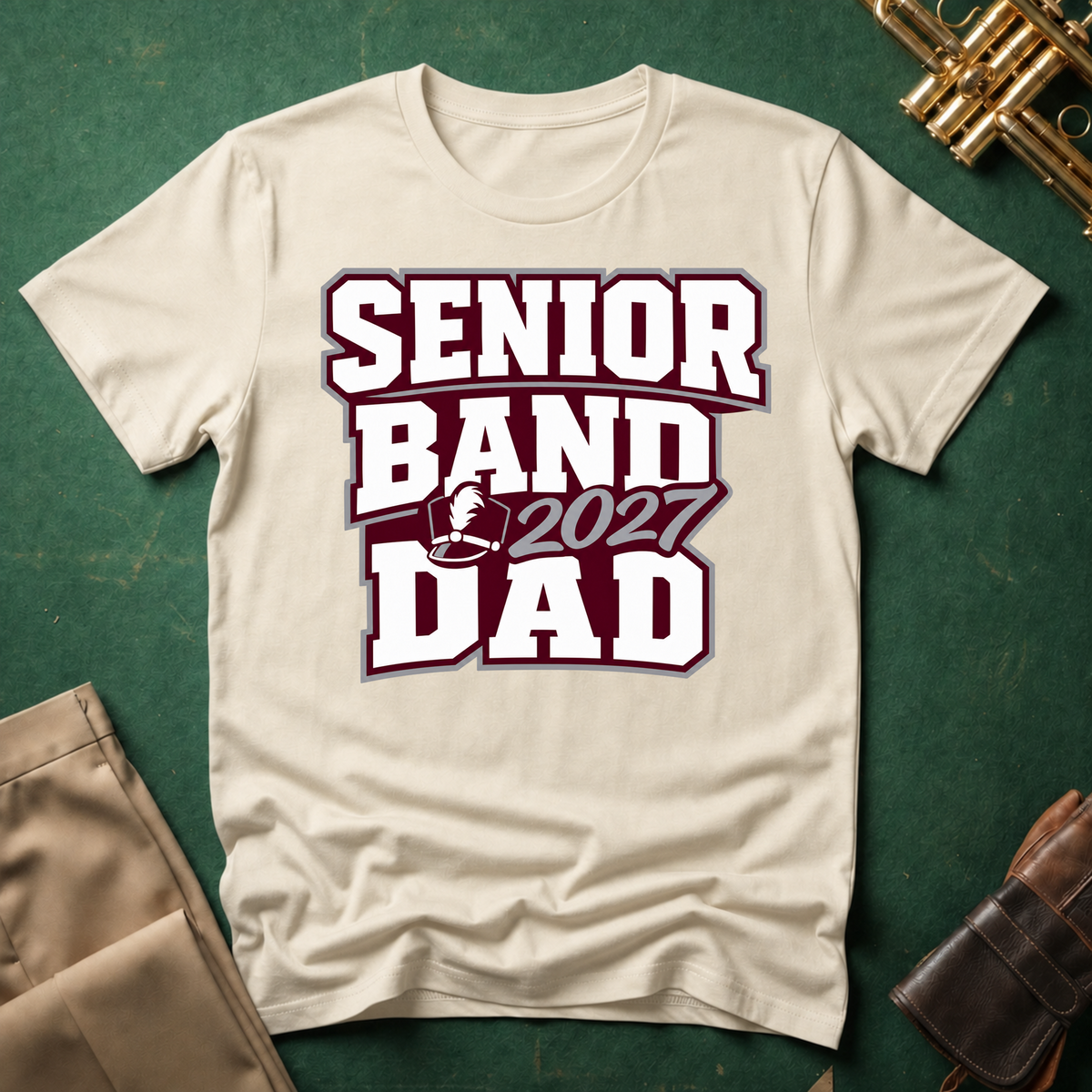 Senior Band 2027 Dad Maroon Text T-shirt