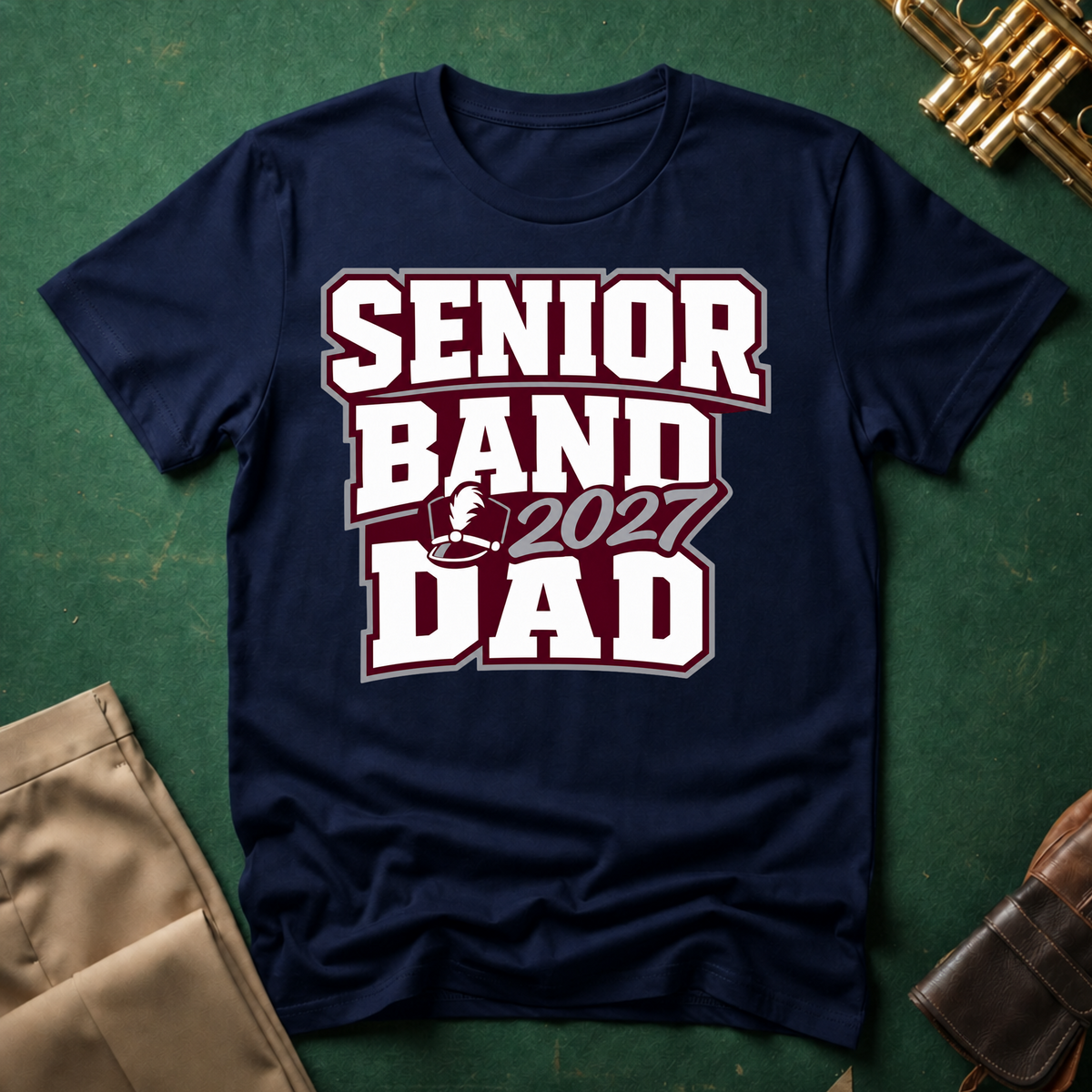 Senior Band 2027 Dad Maroon Text T-shirt