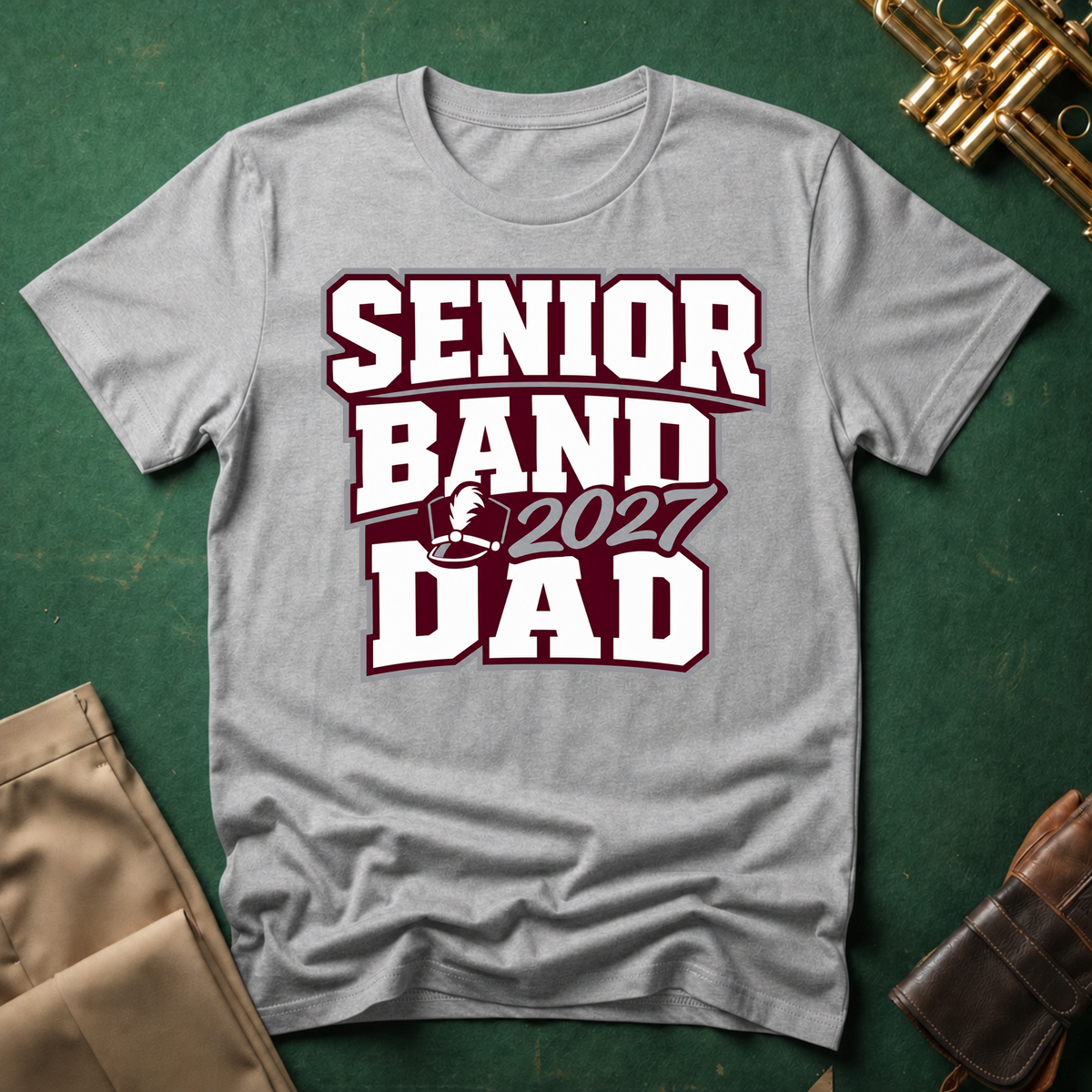 Senior Band 2027 Dad Maroon Text T-shirt