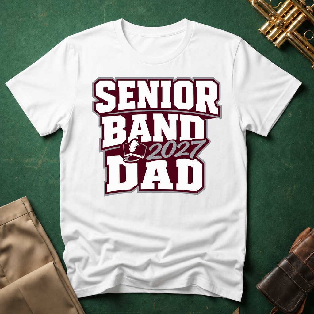 Senior Band 2027 Dad Maroon Text T-shirt