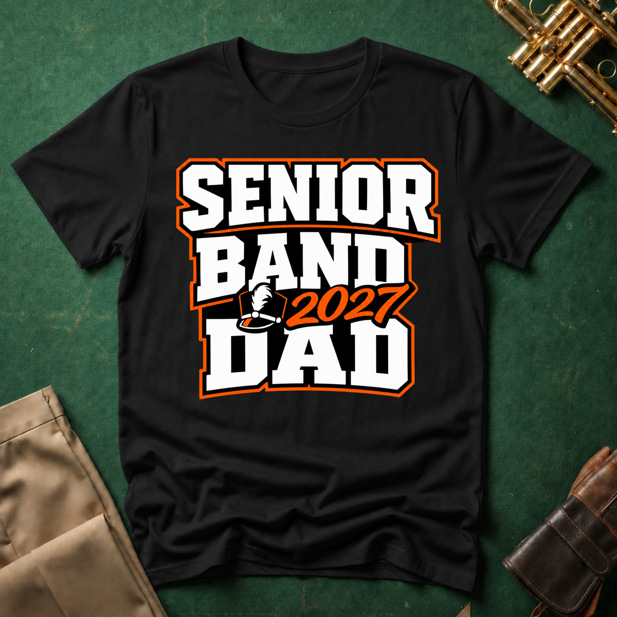 Senior Band 2027 Dad Orange Text T-shirt