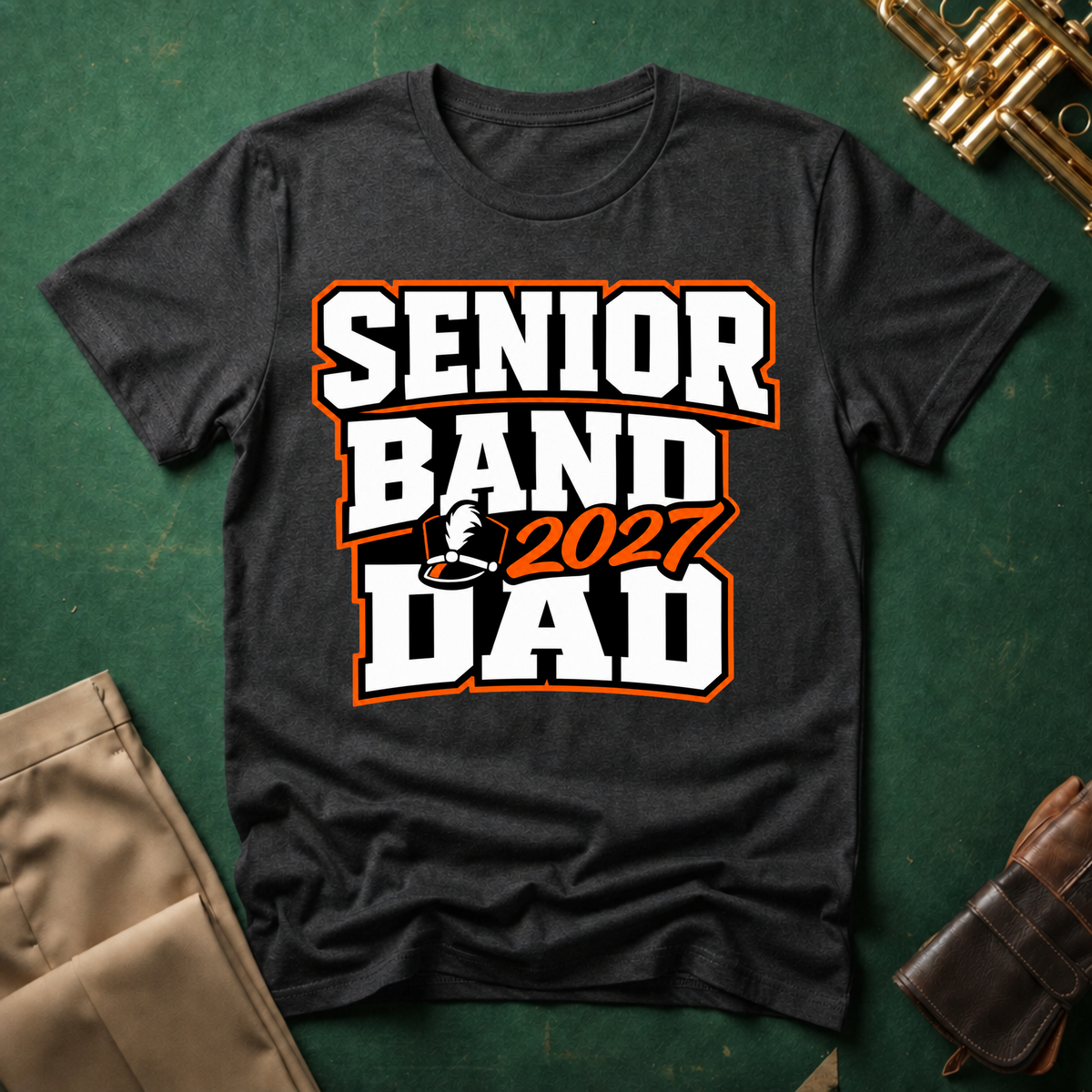 Senior Band 2027 Dad Orange Text T-shirt