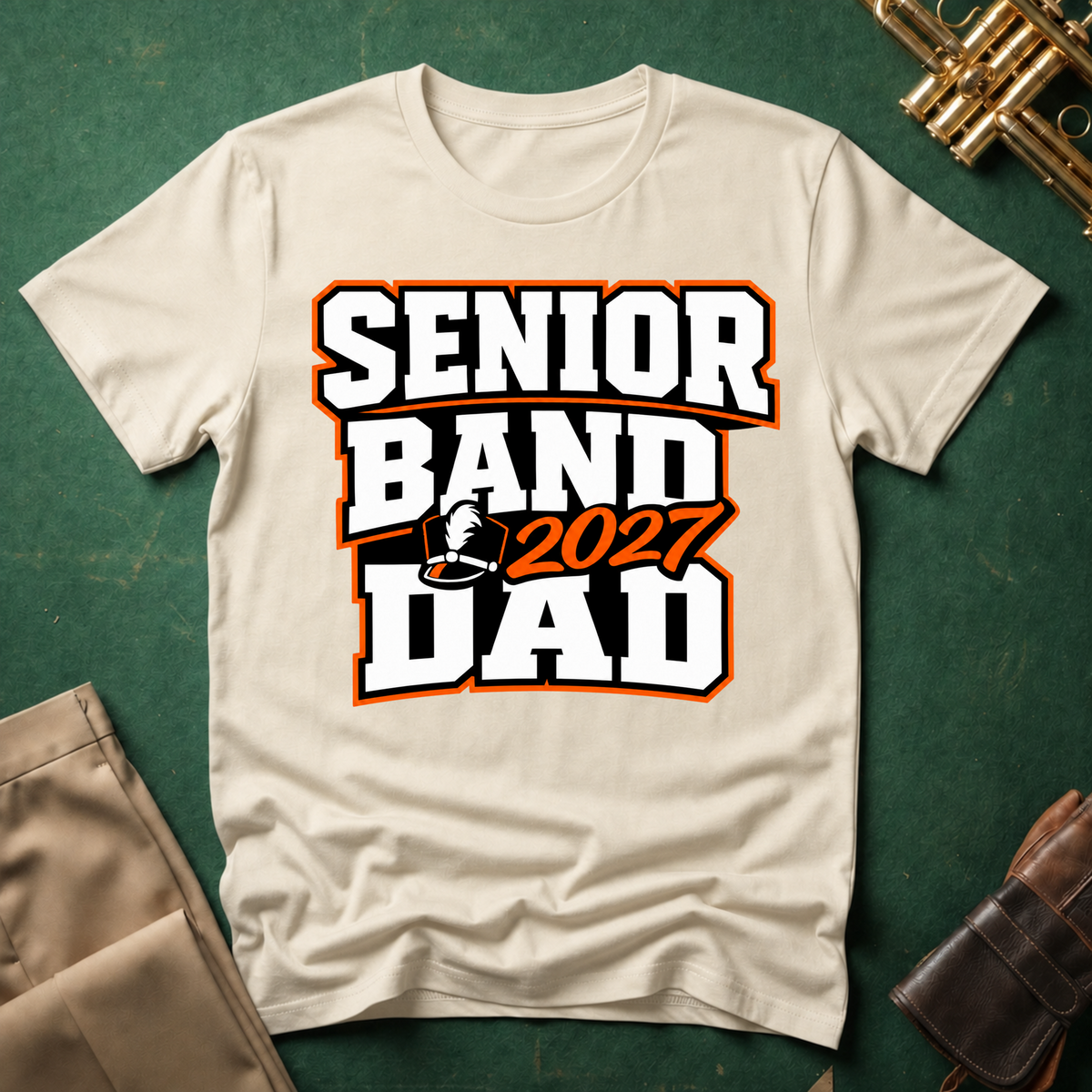 Senior Band 2027 Dad Orange Text T-shirt