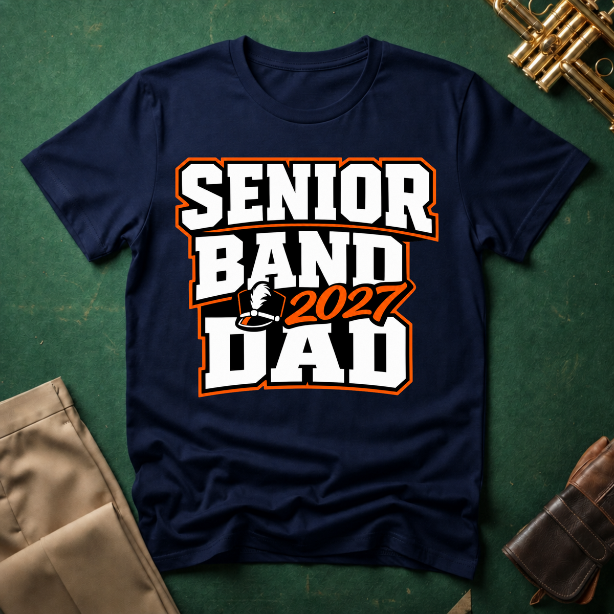 Senior Band 2027 Dad Orange Text T-shirt