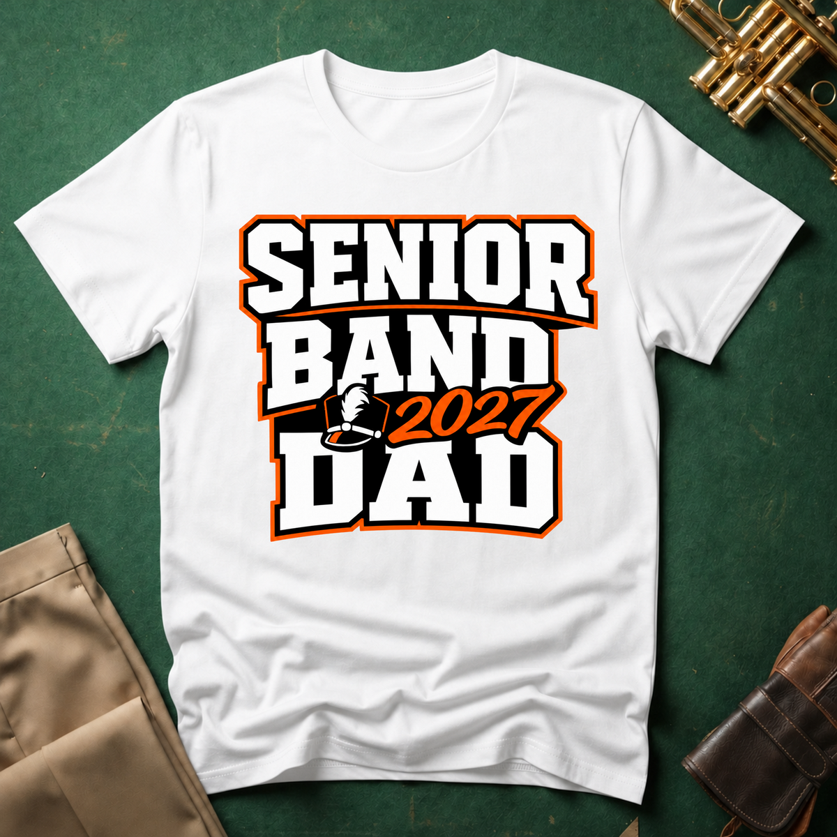 Senior Band 2027 Dad Orange Text T-shirt