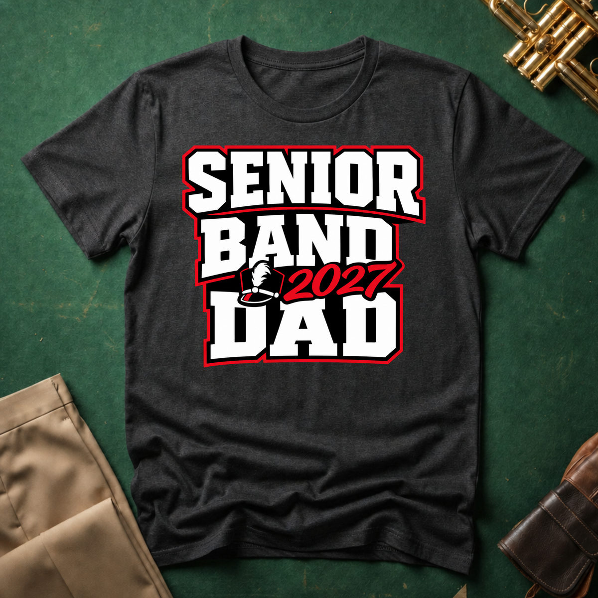 Senior Band 2027 Dad Red Text T-shirt