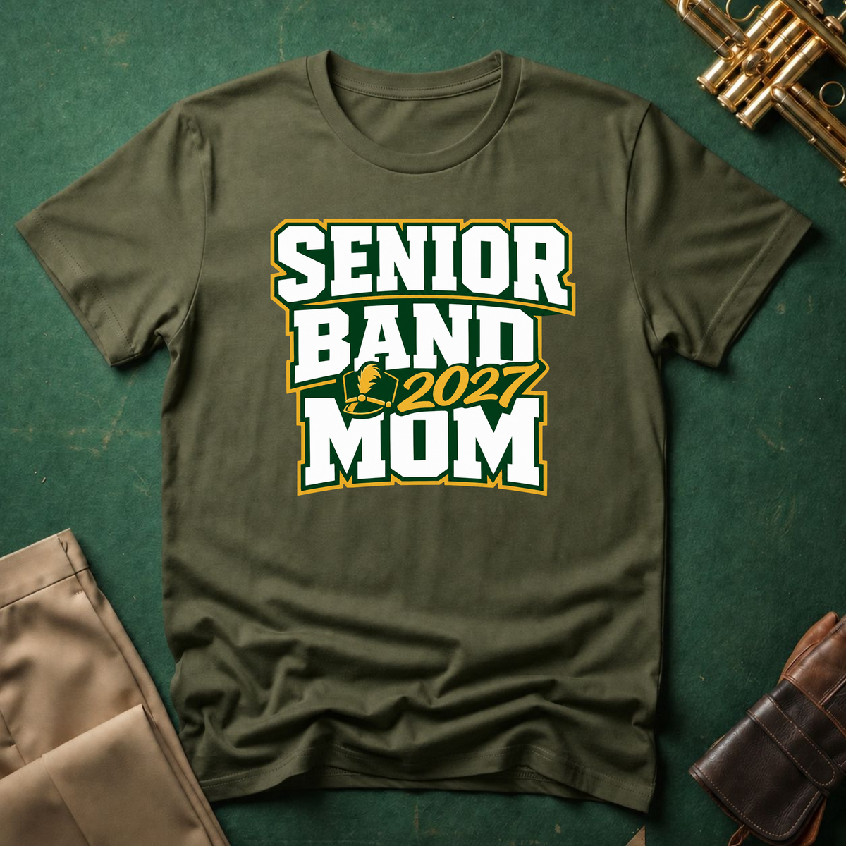 Senior Band 2027 Mom Green/Yellow T-shirt