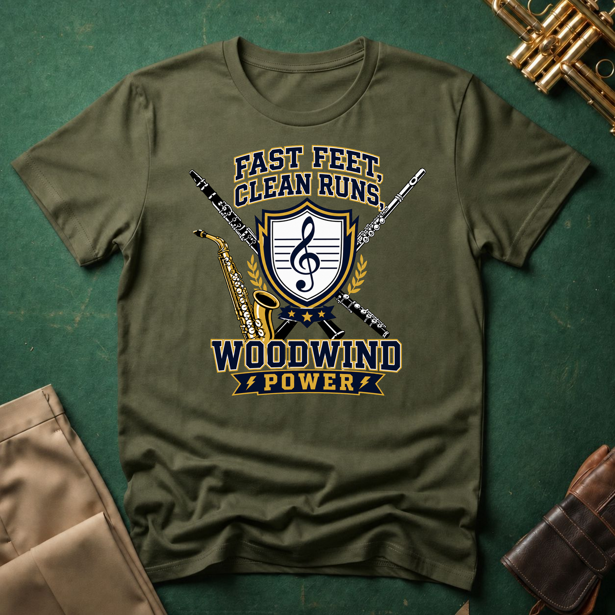 Fast Feet Clean Runs Woodwind Power T-shirt