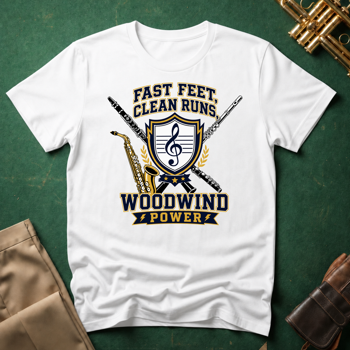 Fast Feet Clean Runs Woodwind Power T-shirt