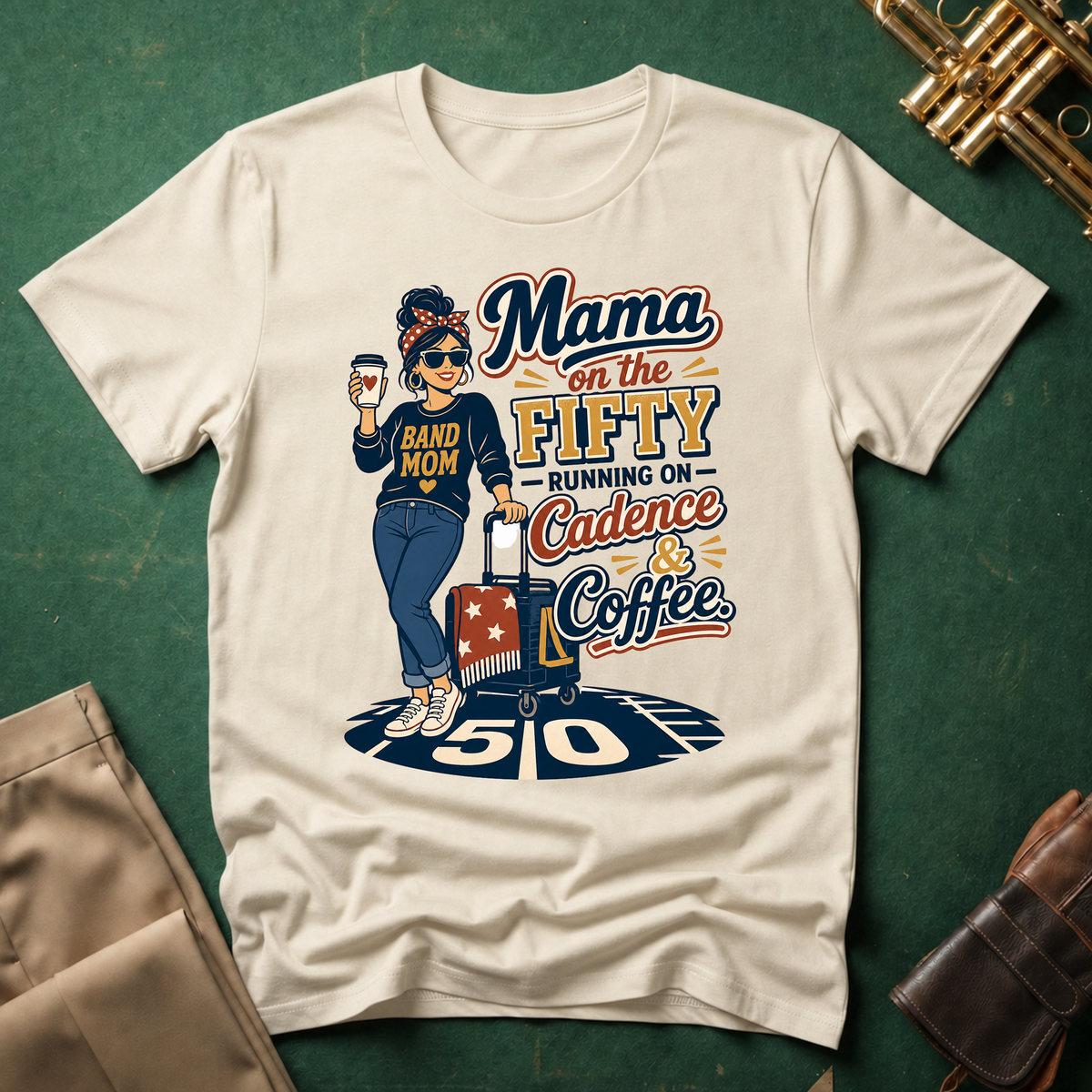 Mama on the 50 Running on Cadence and Coffee T-shirt