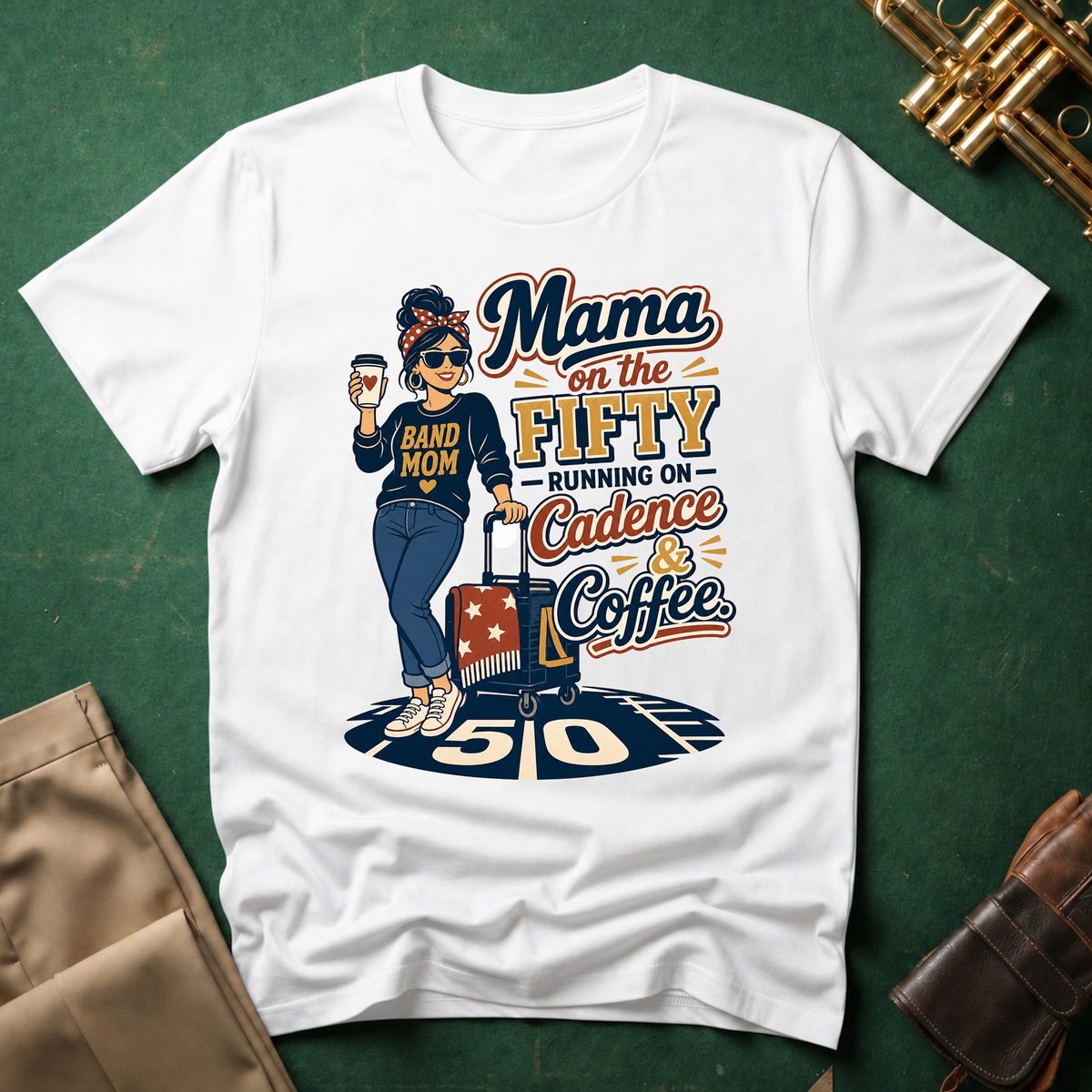 Mama on the 50 Running on Cadence and Coffee T-shirt