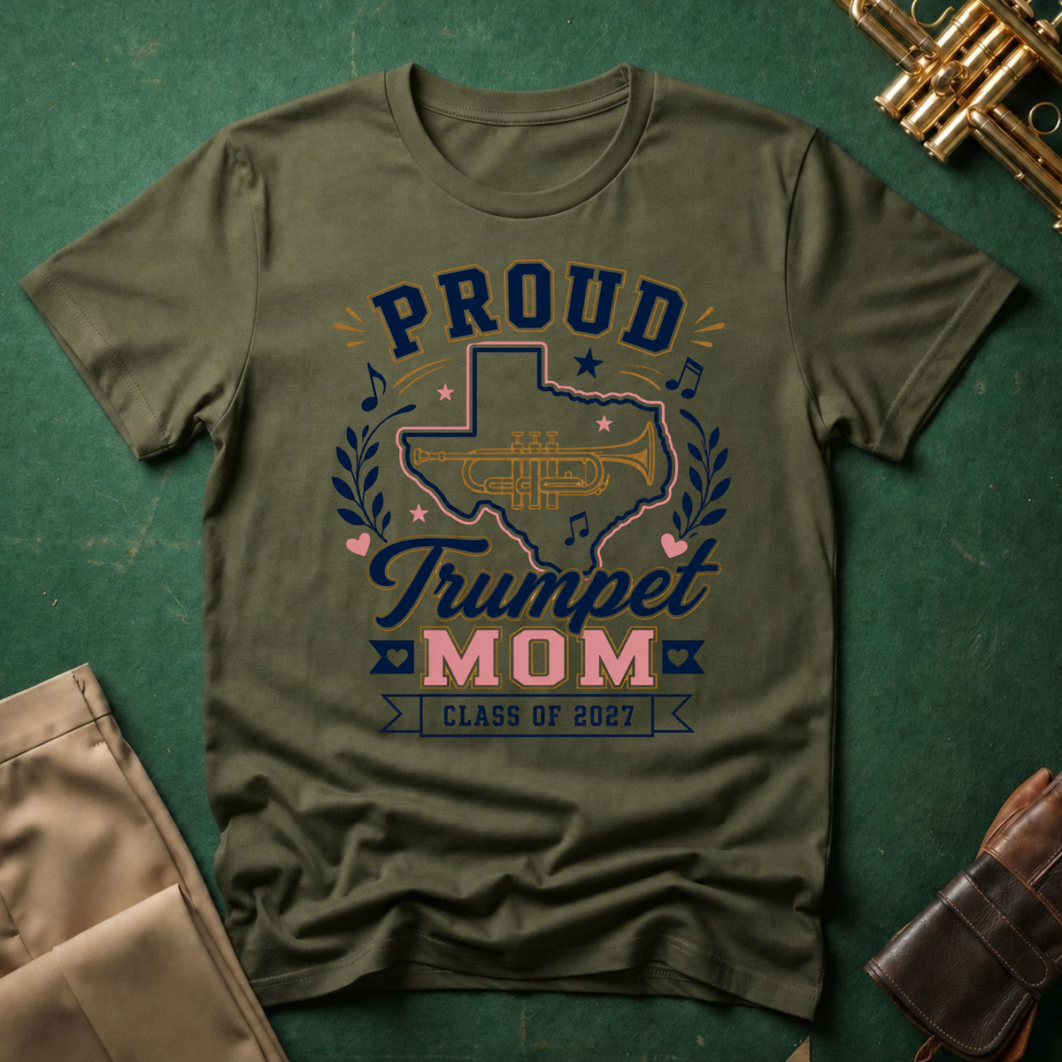 Proud Trumpet TX Mom Class of 2027 T-shirt