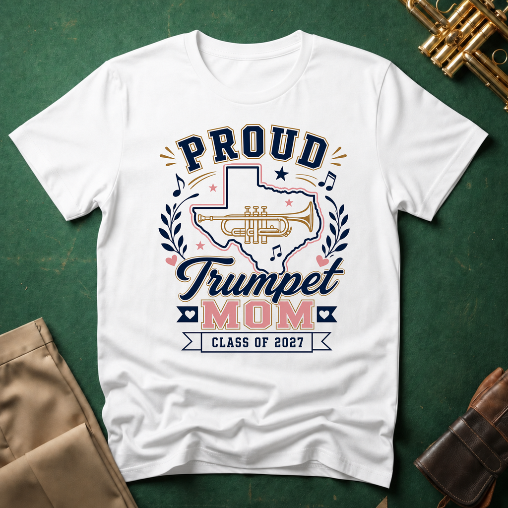 Proud Trumpet TX Mom Class of 2027 T-shirt